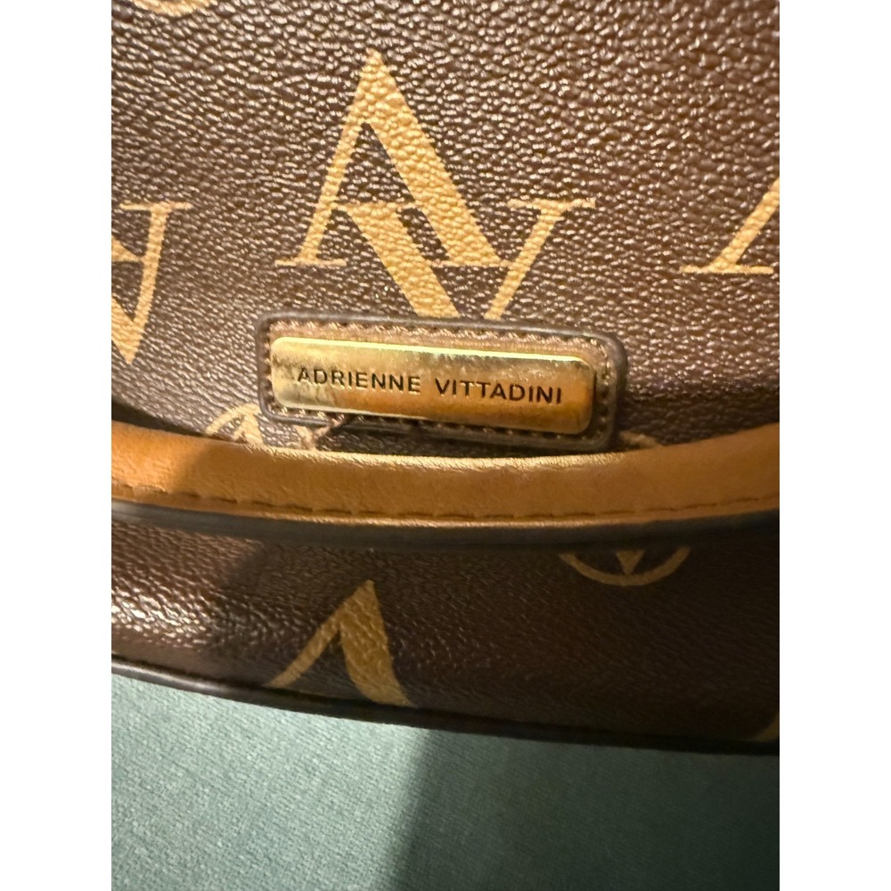 Adrienne Vittadini Brown Logo Satchel Handbag Gold‎ Hardware Zip Top - Picture 2 of 5